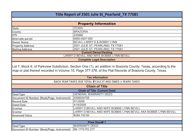 do property title search, title report, and chain of title report